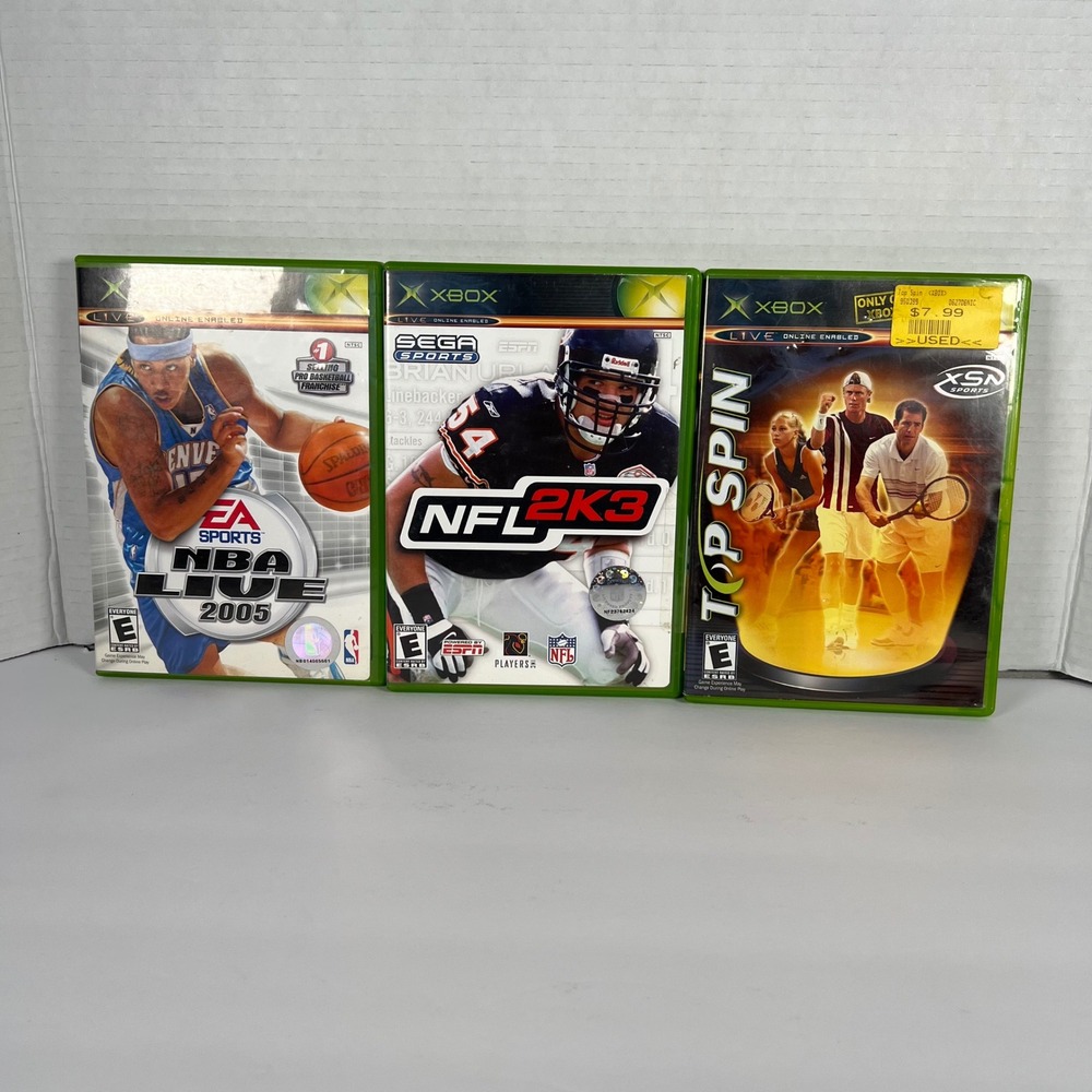 Original Xbox Sports Game Bundle NBA Live 2005 NFL 2K3 Top Spin Lot of 3
